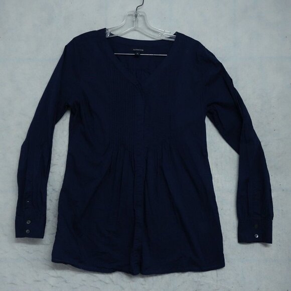 Lands' End Button Up Tunic Top Women Size Small Blue Pleated V-Neck Long Sleeves - Picture 1 of 9